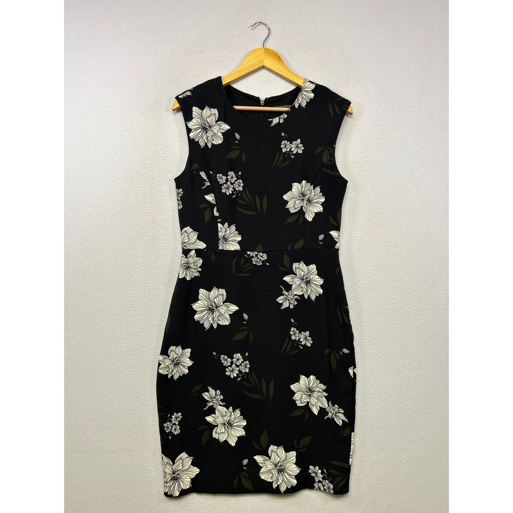 Dark Floral Banana Republic Womens 8 Black White Sheath Dress Office Modest